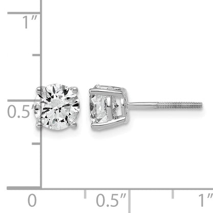 14K Weißgold Ohrstecker mit 2K Laborgezüchteten Diamanten, VS+ F+, rund, komplette Vierkrappenfassung, leichtgewichtig, mit Schraubverschluss