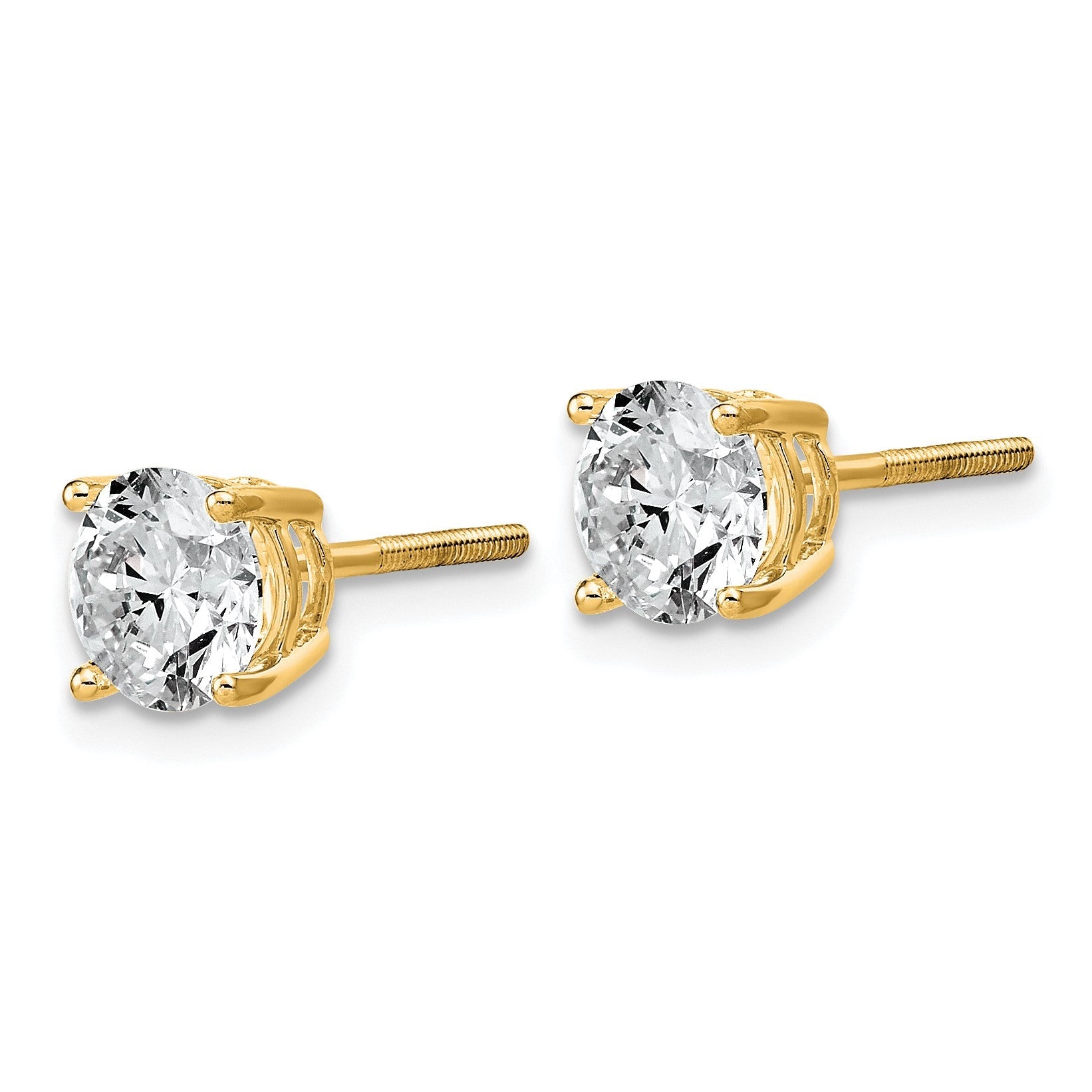 14K Gelbgold 2K im Labor gezüchtete Diamant VS+ F+ Rund Komplett Vier-Krappen Leichte Schraubverschluss-Ohrstecker