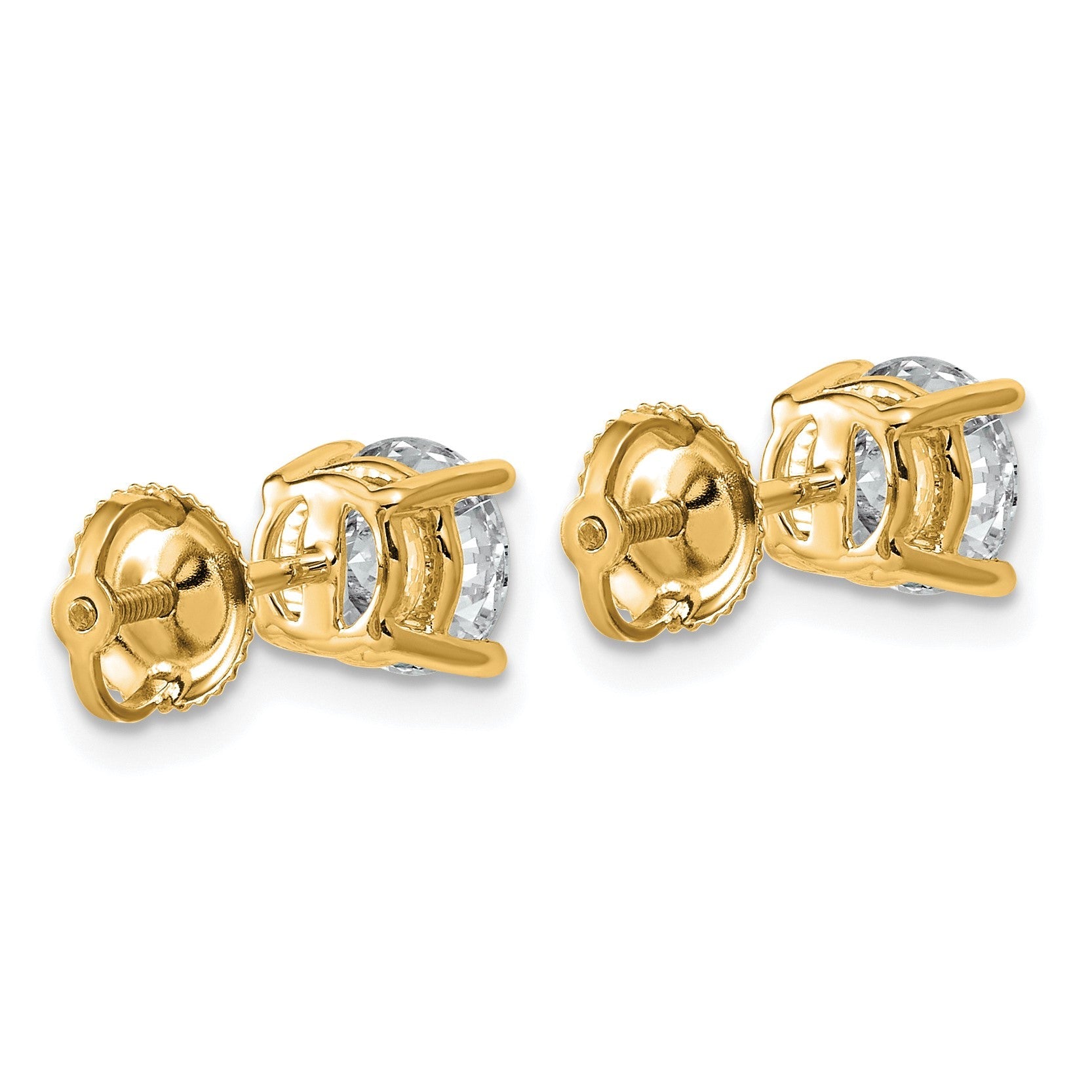 14K Gelbgold Ohrstecker mit rundem, laborgezüchtetem 2K-Diamanten, VS/SI+ G+, komplett gefasst, Vierklauenfassung, leichtgewichtig, mit Schraubverschluss