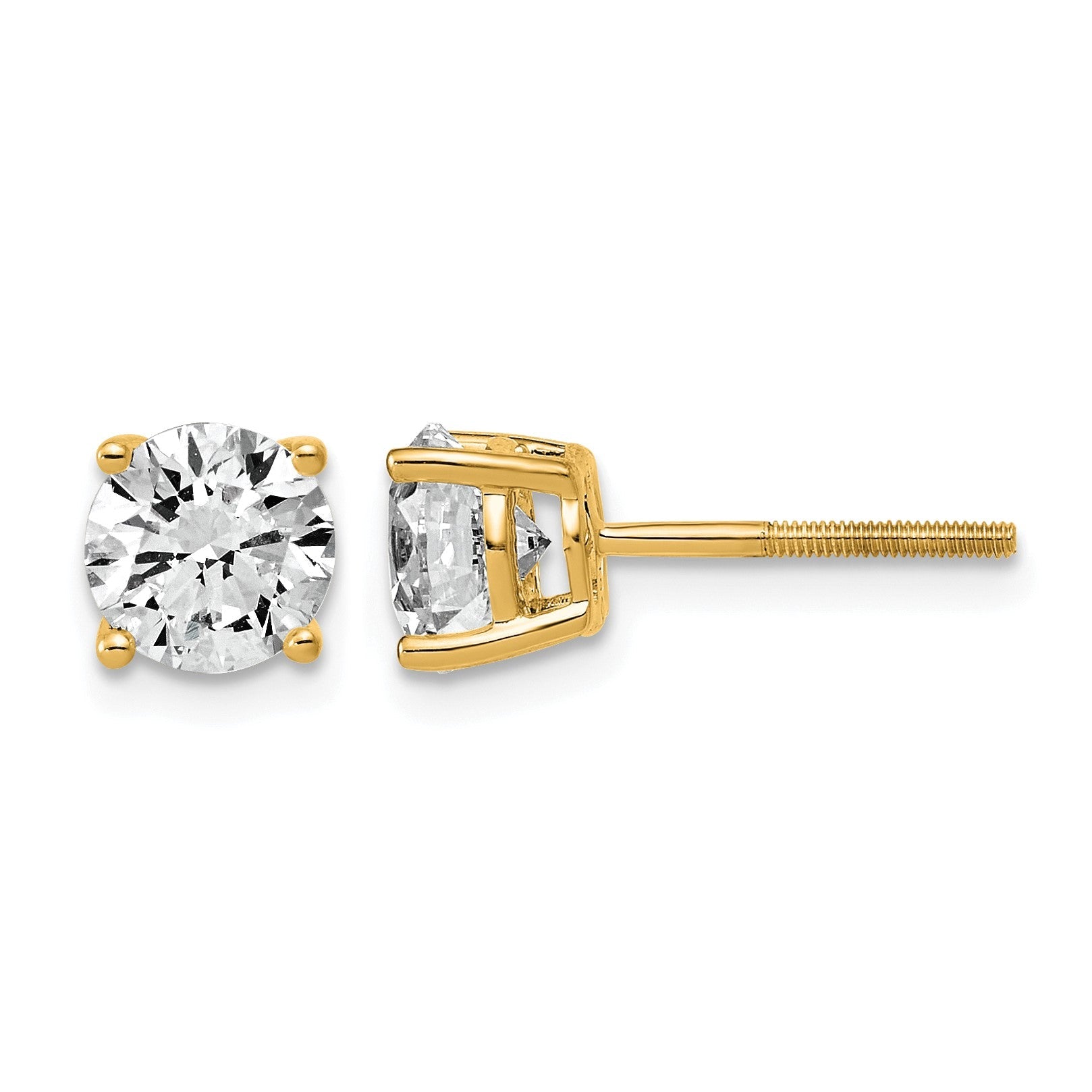 14K Gelbgold Ohrstecker mit rundem, laborgezüchtetem 2K-Diamanten, VS/SI+ G+, komplett gefasst, Vierklauenfassung, leichtgewichtig, mit Schraubverschluss