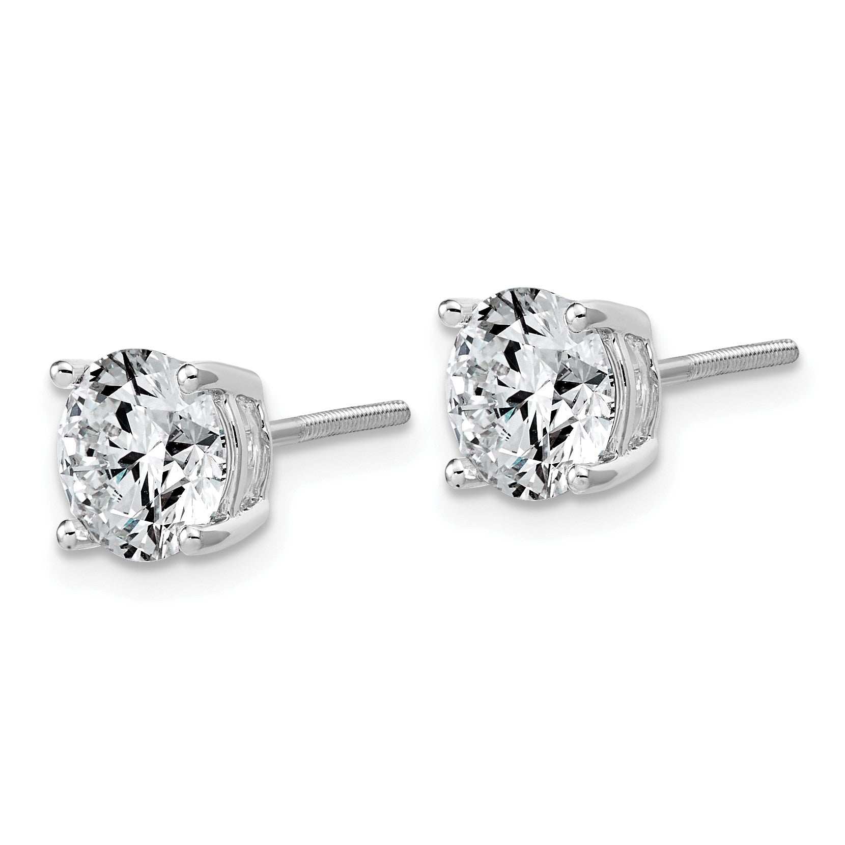 14K Weißgold Ohrstecker mit 4K Labor-gezüchteten Diamanten VS+ F+, rund, komplette Vierzack-Fassung, leichtgewichtig, mit Schraubverschluss
