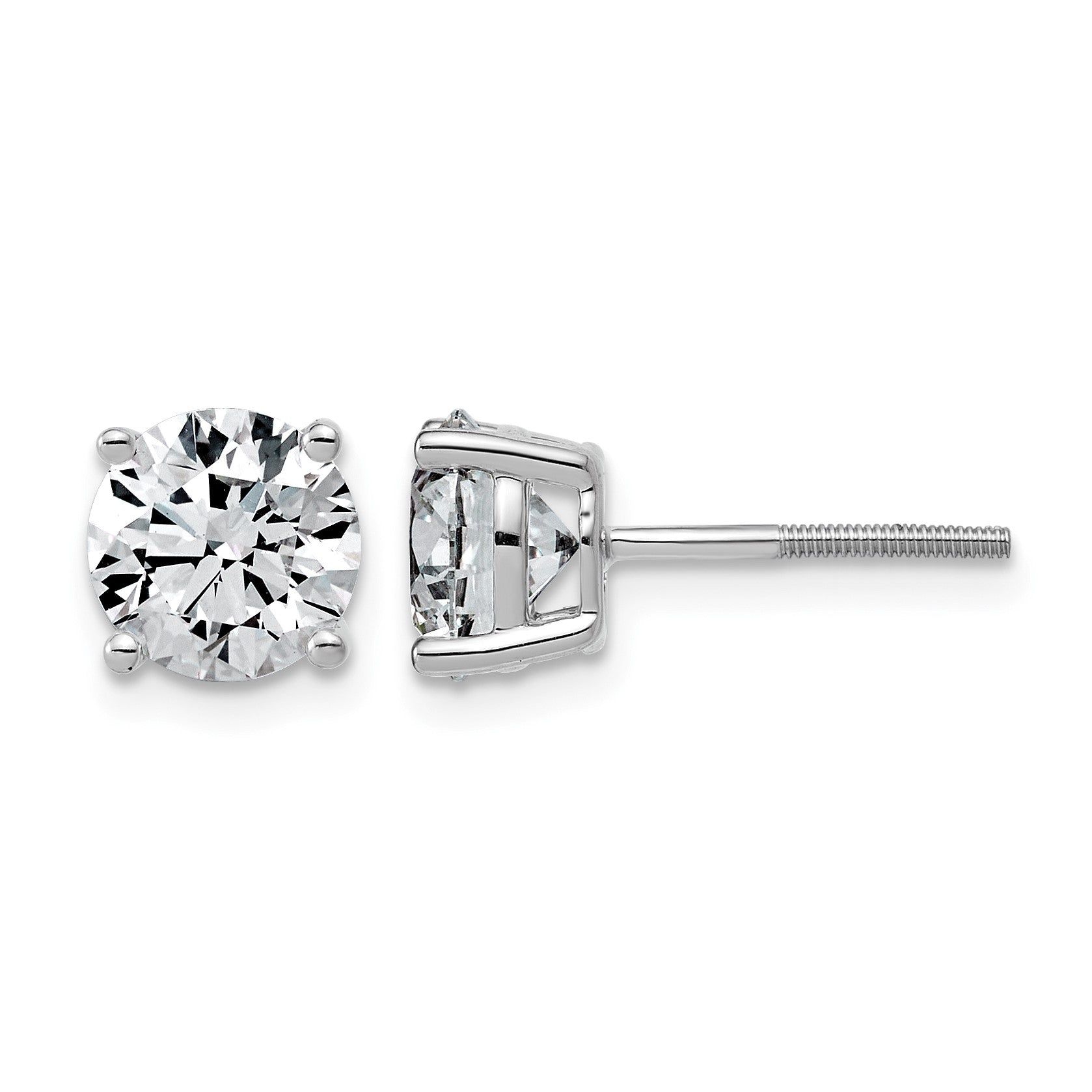 14K Weißgold Ohrstecker mit 4 ct. im Labor gezüchteten Diamanten, rund, VS/SI+ G+, komplett gefasst, Vierkrappenfassung, leicht, mit Schraubverschluss
