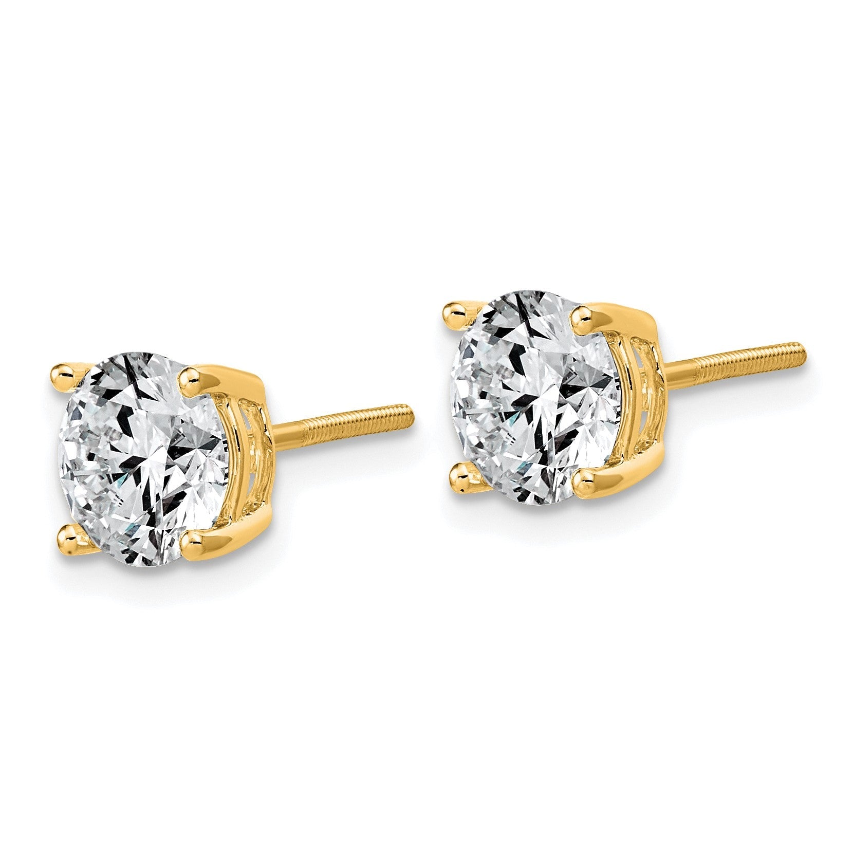 14K Gelbgold 4K Laborgezüchtete Diamant VS+ F+ Rund Komplette Vier-Krappen Leichtgewicht-Schraubverschluss Ohrstecker