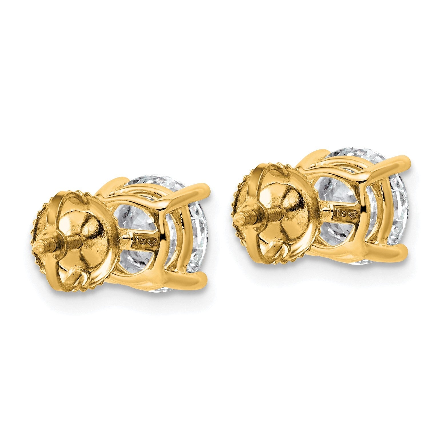 14K Gelbgold Ohrstecker mit 4 ct. Laborgezüchteten Diamanten, VS/SI+ G+, rund, komplette Vierzacken-Fassung, leichtgewichtig, mit Schraubverschluss