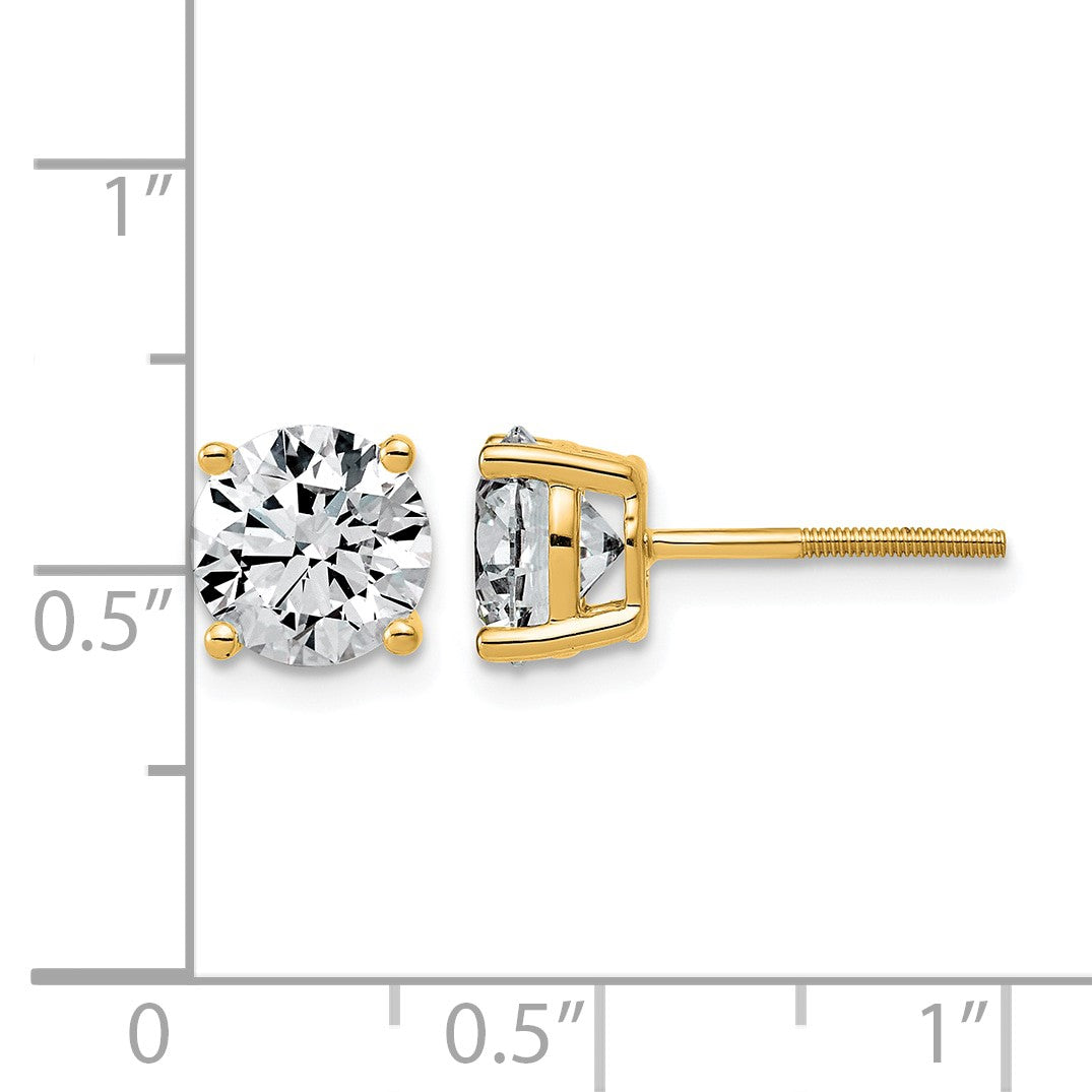 14K Gelbgold Ohrstecker mit 4 ct. Laborgezüchteten Diamanten, VS/SI+ G+, rund, komplette Vierzacken-Fassung, leichtgewichtig, mit Schraubverschluss