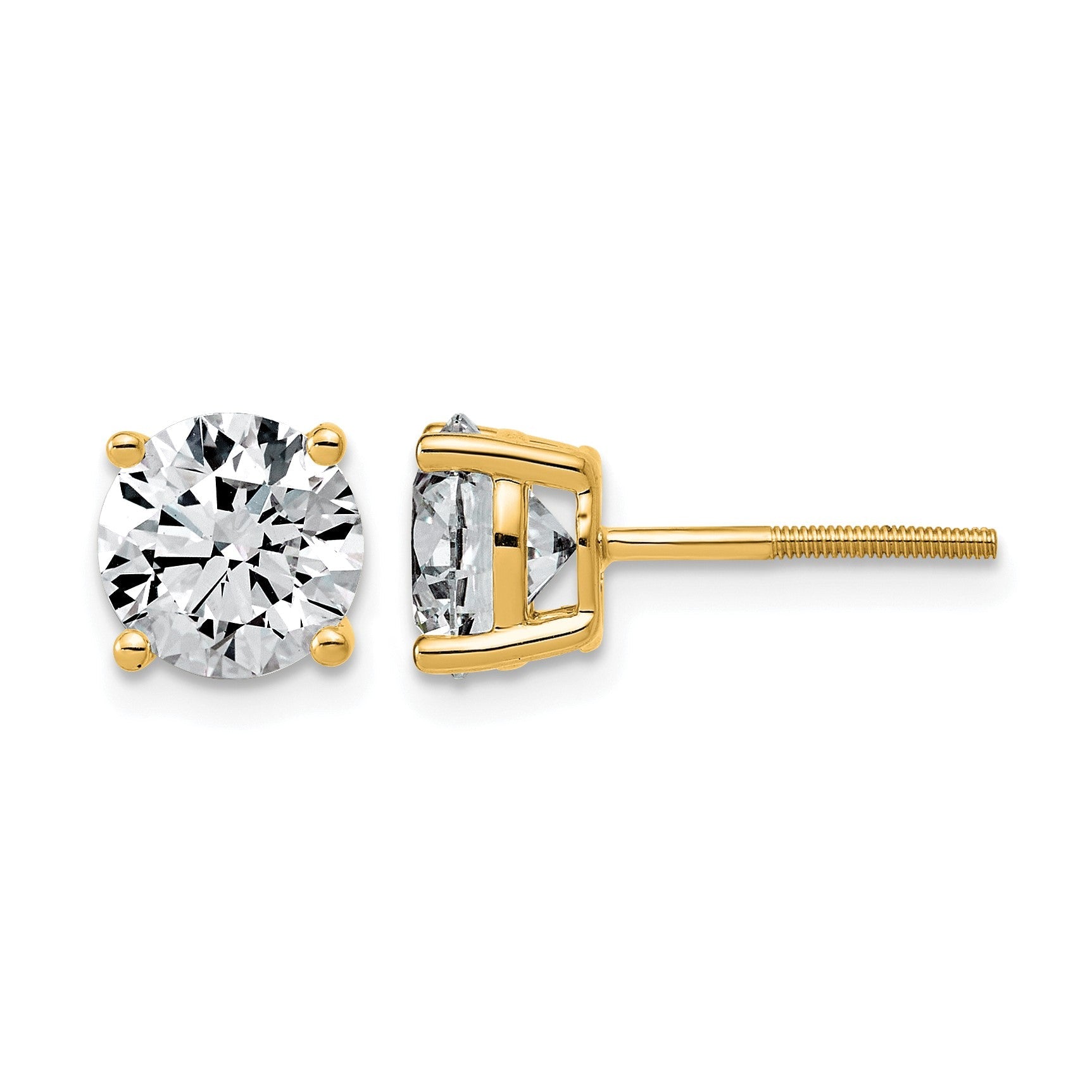 14K Gelbgold Ohrstecker mit 4 ct. Laborgezüchteten Diamanten, VS/SI+ G+, rund, komplette Vierzacken-Fassung, leichtgewichtig, mit Schraubverschluss