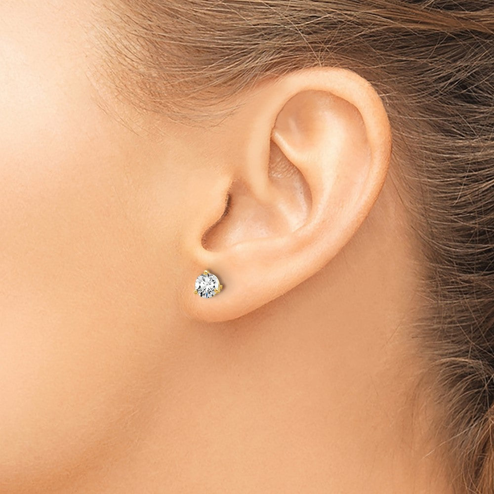 14K Gelbgold Ohrstecker mit laborgezüchteten Diamanten, 0,75 ct., rund, 3-Krappenfassung, hohes Gewicht, VS/SI+ G+