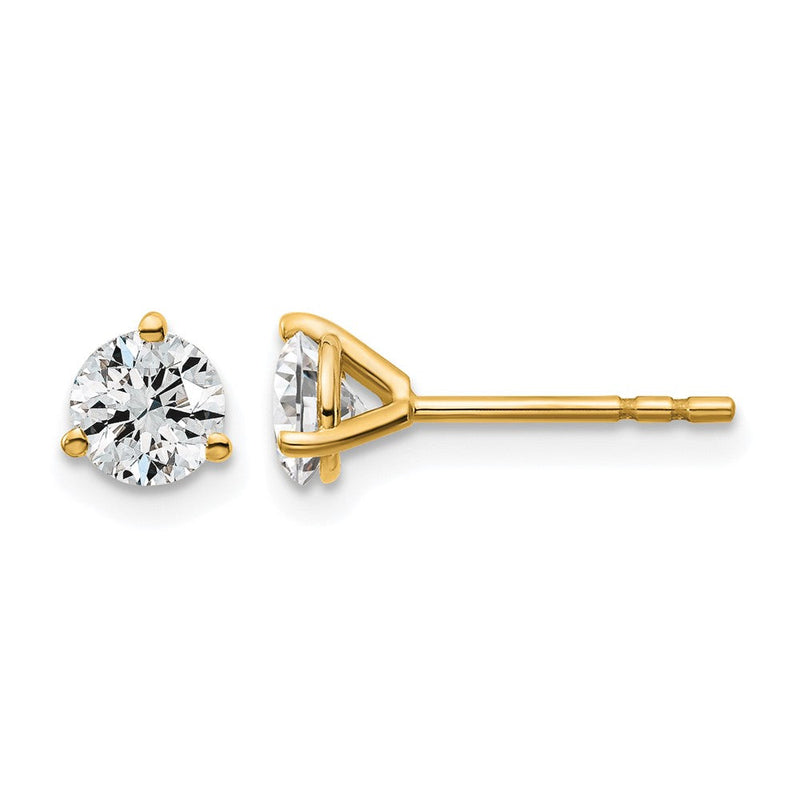 14K Gelbgold Ohrstecker mit laborgezüchteten Diamanten, 0,75 ct., rund, 3-Krappenfassung, hohes Gewicht, VS/SI+ G+
