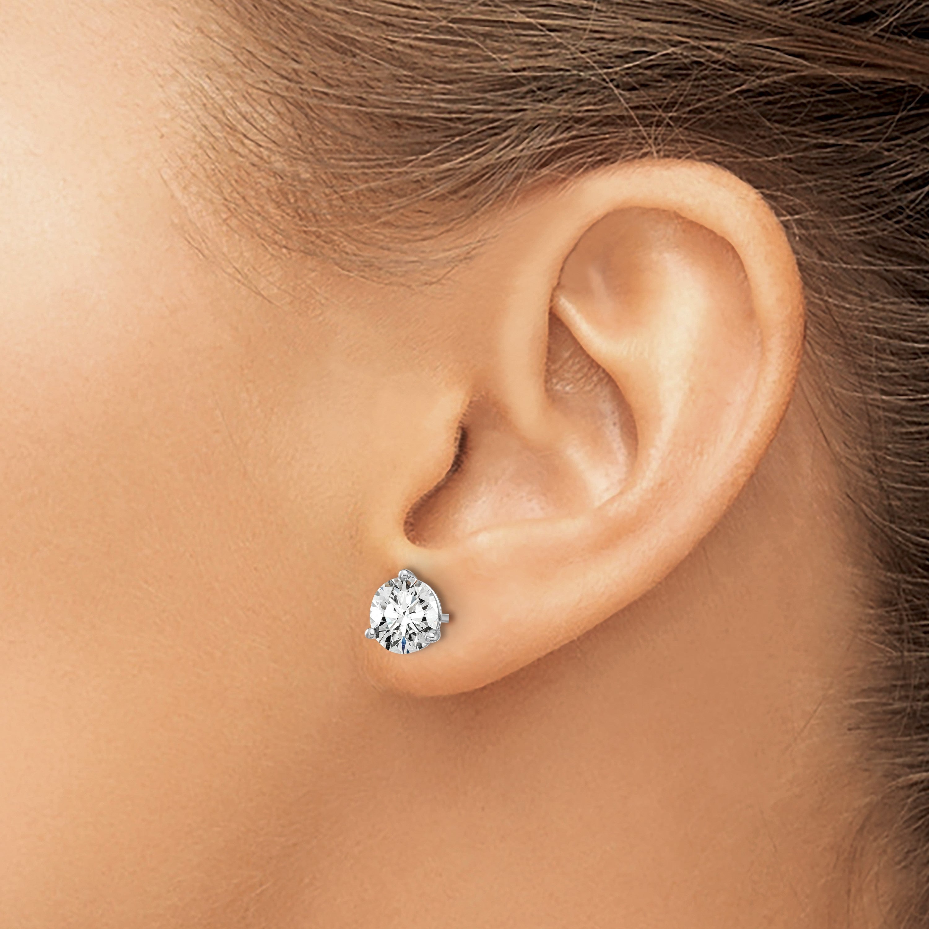 14K Weißgold Laborgezüchtete Diamant-Ohrstecker, 2 ct., VS/SI+ G+, Rund, 3-Krappen-Fassung, Hohes Gewicht