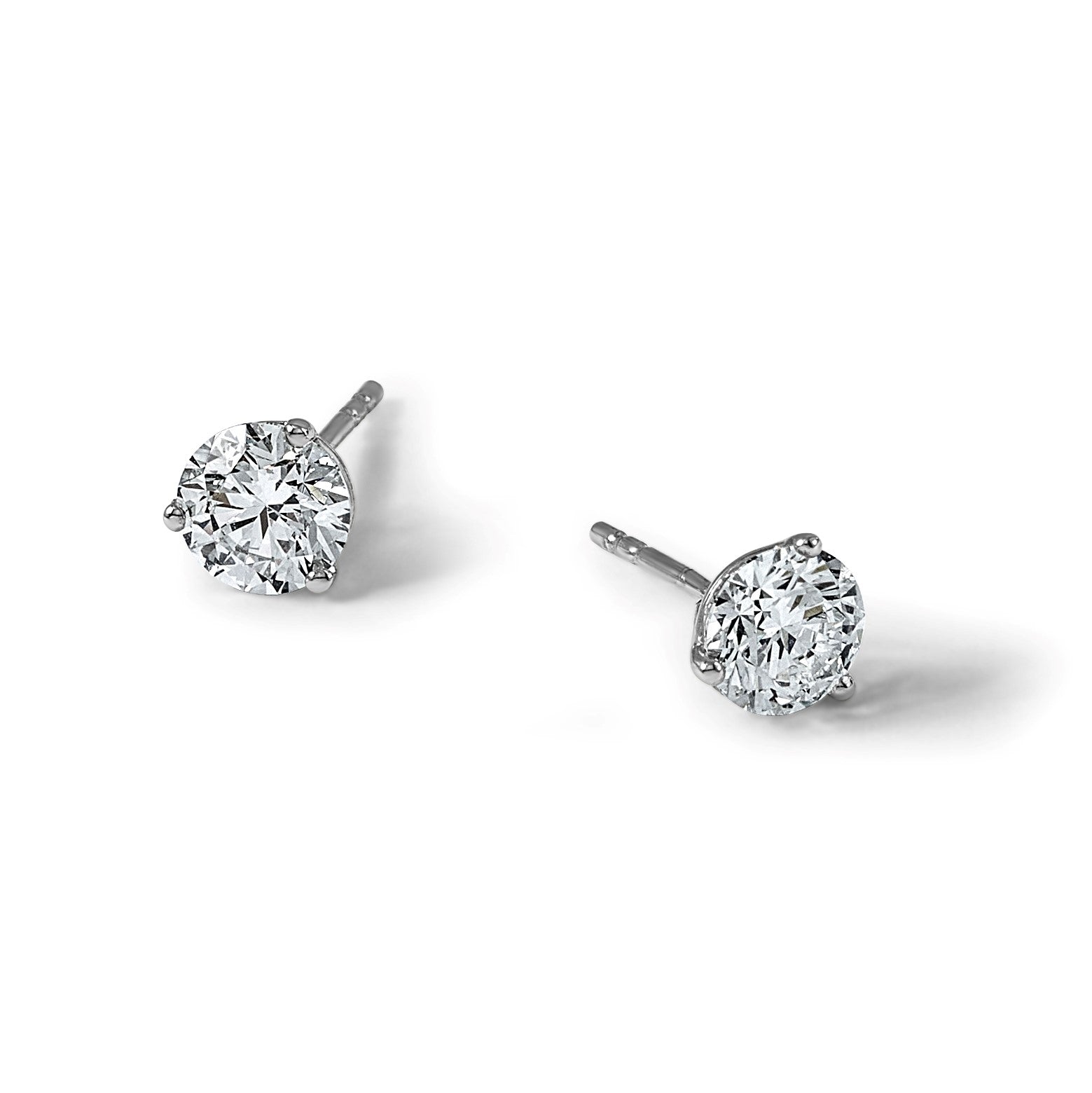 14K Weißgold Laborgezüchtete Diamant-Ohrstecker, 2 ct., VS/SI+ G+, Rund, 3-Krappen-Fassung, Hohes Gewicht
