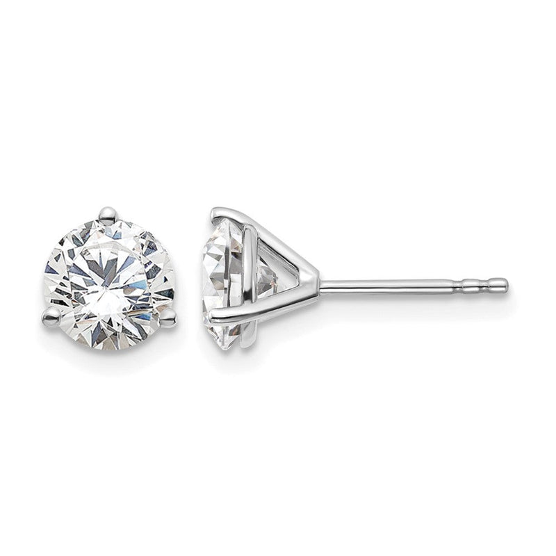 14K Weißgold Ohrstecker mit 2 ct. zertifizierten, im Labor gezüchteten Diamanten VS/SI+ G+, rund, in Dreikrallenfassung