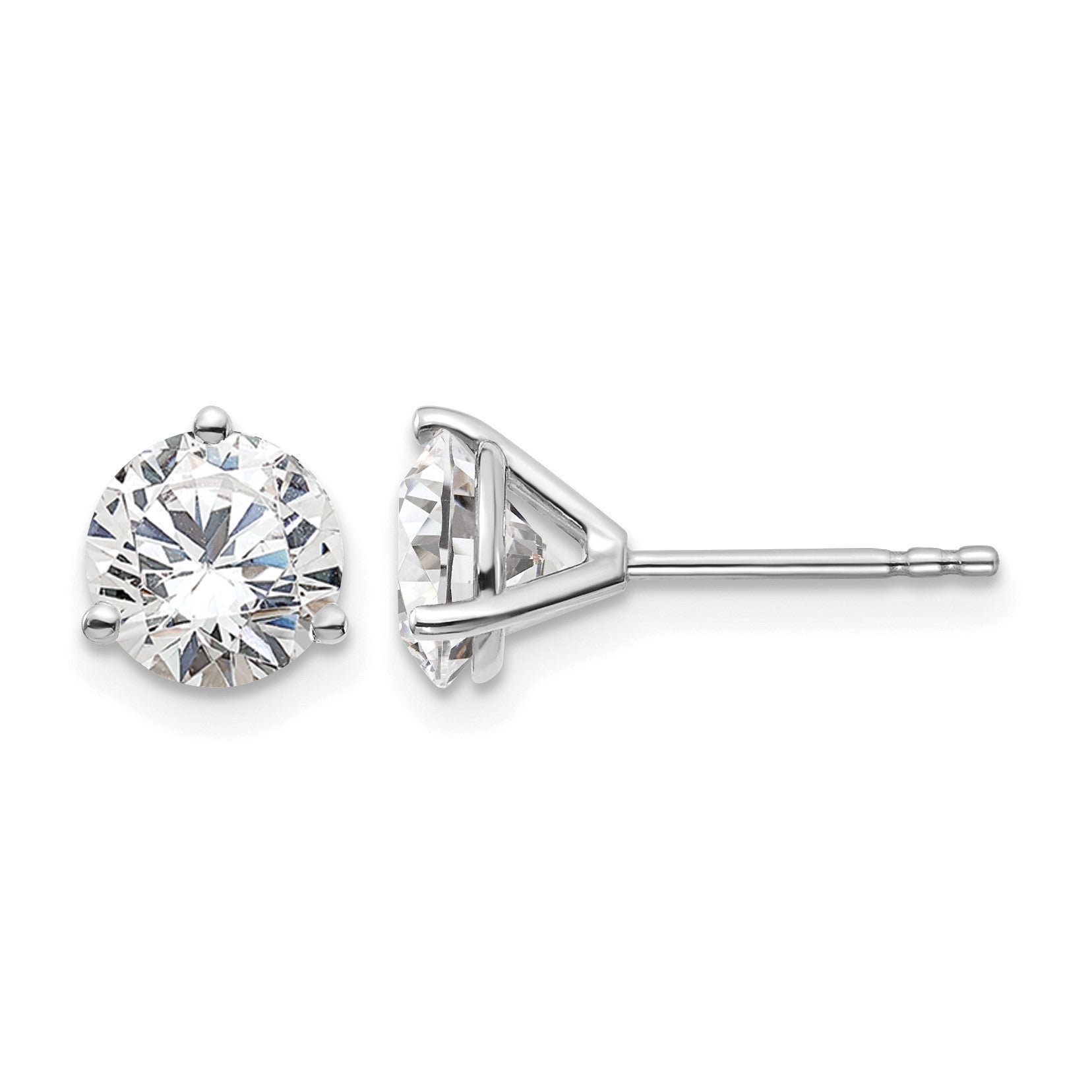14K Weißgold Ohrstecker mit 2 ct. zertifizierten, im Labor gezüchteten Diamanten VS/SI+ G+, rund, in Dreikrallenfassung