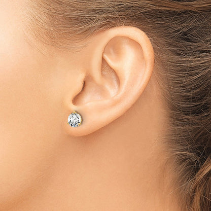 14K Gelbgold Ohrstecker mit 4 ct. zertifizierten, im Labor gezüchteten Diamanten, VS/SI+ G+, rund, 3-Krappen-Fassung, schwere Ausführung