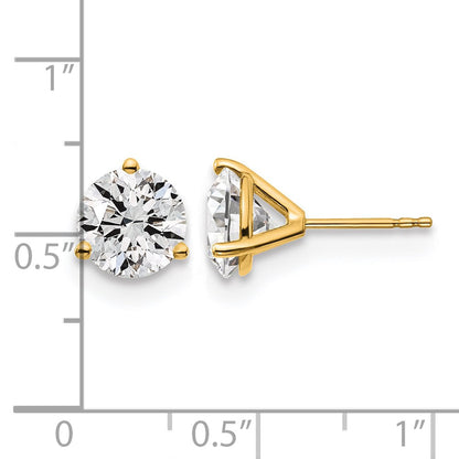 14K Gelbgold Ohrstecker mit 4 ct. zertifizierten, im Labor gezüchteten Diamanten, VS/SI+ G+, rund, 3-Krappen-Fassung, schwere Ausführung
