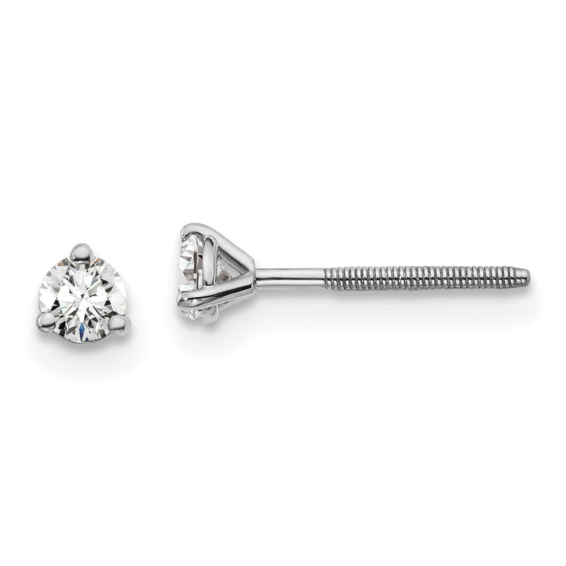 14K Weißgold 1/5 ct Zertifiziert Im Labor Gezüchtet Diamant Vs+ F+ Rund 3 Krappen Schwer Gewicht. Schraubverschluss Ohrstecker