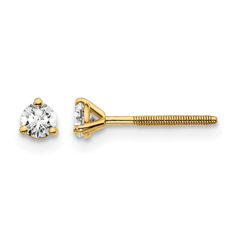 14K Gelbgold 1/5 ct Zertifiziert Im Labor Gezüchtet Diamant Vs+ F+ Rund 3 Krappen Schwer Gewicht. Schraubverschluss Ohrstecker