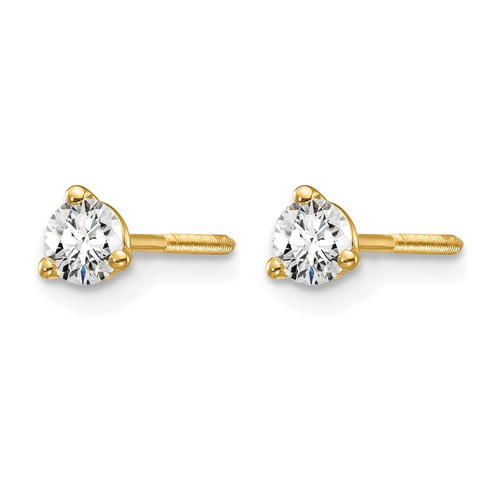 14K Gelbgold 0,25 ct. Zertifizierte Laborgezüchtete Diamant-Ohrstecker VS/SI+ G+ Rund 3-Krappen Schwere Ausführung Schraubverschluss