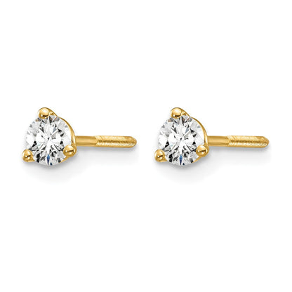 14K Gelbgold Ohrstecker mit 0,25 ct. im Rundschliff, Labor-gezüchteten Diamanten VS/SI+ G+, Drei-Krappenfassung, Schraubverschluss