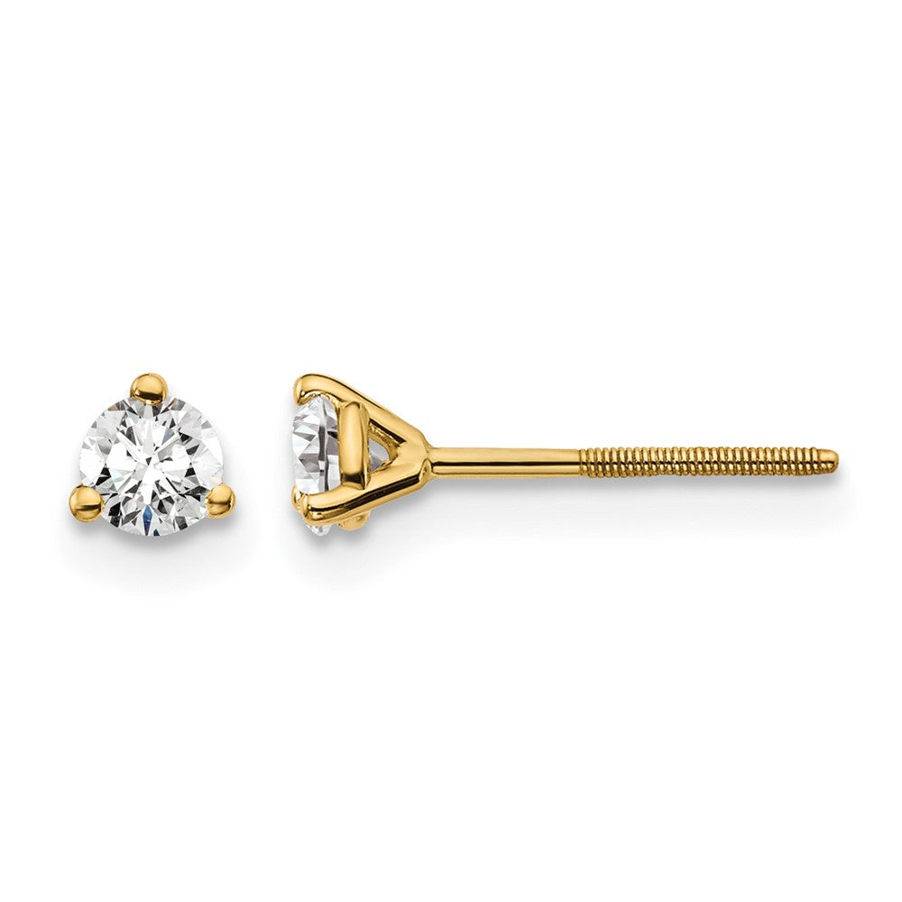 14K Gelbgold Ohrstecker mit 0,25 ct. im Rundschliff, Labor-gezüchteten Diamanten VS/SI+ G+, Drei-Krappenfassung, Schraubverschluss