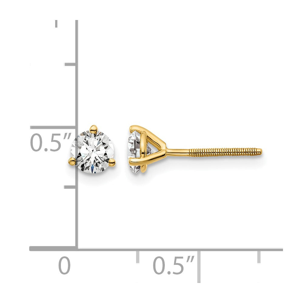 14K Gelbgold 0,67 ct. Zertifizierte, im Labor gezüchtete Diamant-Ohrstecker VS/SI+ G+ Rund, 3-Krappen-Fassung, Schraubverschluss, Schweres Gewicht