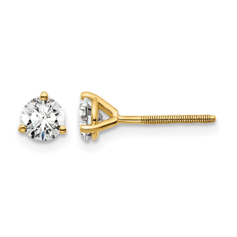 14K Gelbgold Ohrstecker mit 0,67 ct. Laborgezüchteten Diamanten, VS/SI+ G+, Rund, 3-Krappen-Fassung, Schwere Ausführung, Schraubverschluss