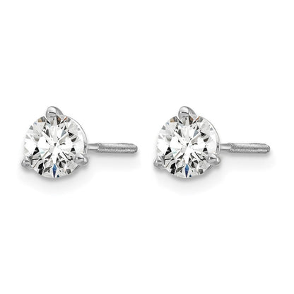 14K Weißgold Ohrstecker mit 0,75 ct. zertifizierten Labor-gezüchteten Diamanten VS/SI+ G+, rund, 3-Zacken-Fassung, schweres Gewicht, mit Schraubverschluss
