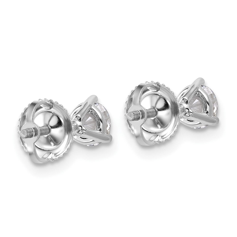 14K Weißgold Ohrstecker mit 0,75 ct. zertifizierten Labor-gezüchteten Diamanten VS/SI+ G+, rund, 3-Zacken-Fassung, schweres Gewicht, mit Schraubverschluss