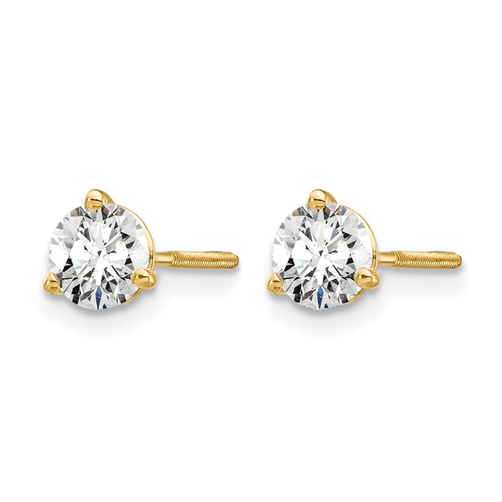 14K Gelbgold 0,75 ct. Laborgezüchtete Diamanten VS/SI+ G+ Rund 3-Krappen Schwere Ausführung Schraubverschluss Ohrstecker