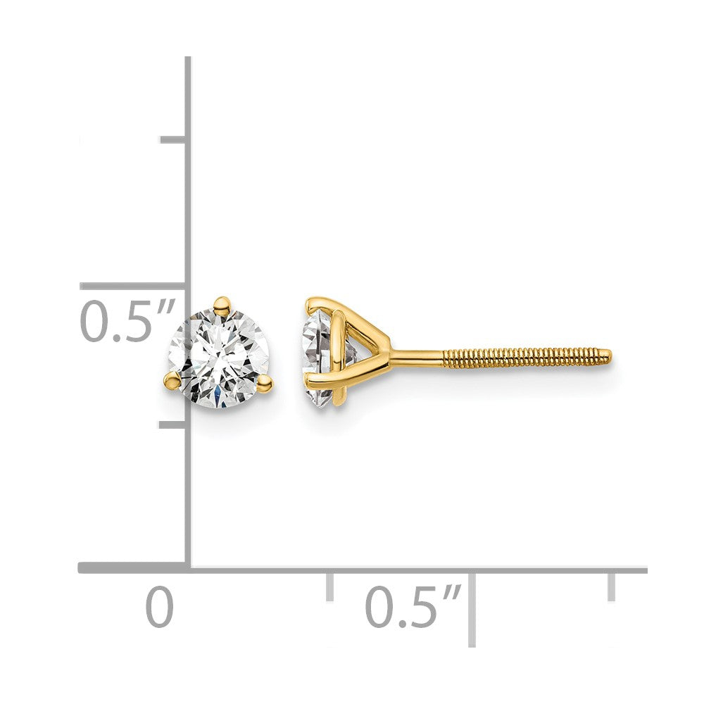 14K Gelbgold 0,75 ct. Laborgezüchtete Diamanten VS/SI+ G+ Rund 3-Krappen Schwere Ausführung Schraubverschluss Ohrstecker