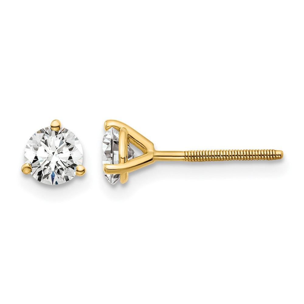 14K Gelbgold 0,75 ct. Laborgezüchtete Diamanten VS/SI+ G+ Rund 3-Krappen Schwere Ausführung Schraubverschluss Ohrstecker