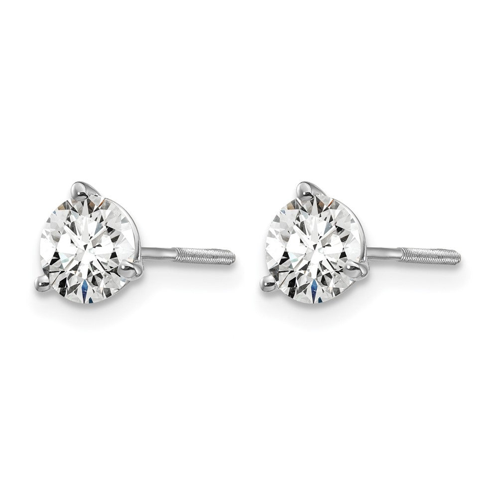 14K Weißgold Ohrstecker mit 1 ct. Laborgezüchteten Diamanten, VS/SI+ G+, Rund, 3-Krappenfassung, Hohes Gewicht, Schraubverschluss