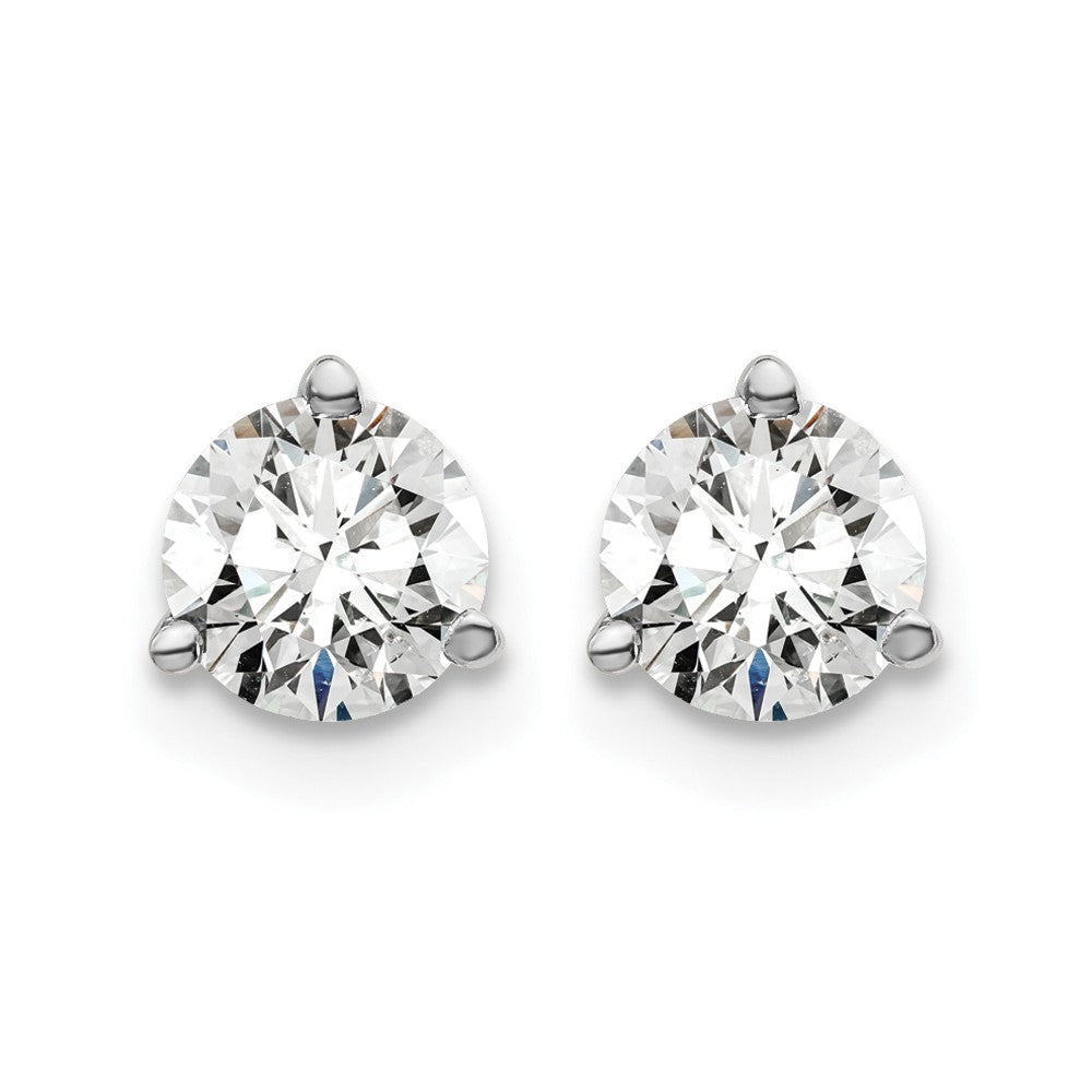 14K Weißgold Zertifizierte Laborgezüchtete Diamant-Ohrstecker mit 1 ct., VS/SI+ G+, Rund, 3-Krappen-Fassung, Hohes Gewicht, mit Schraubverschluss