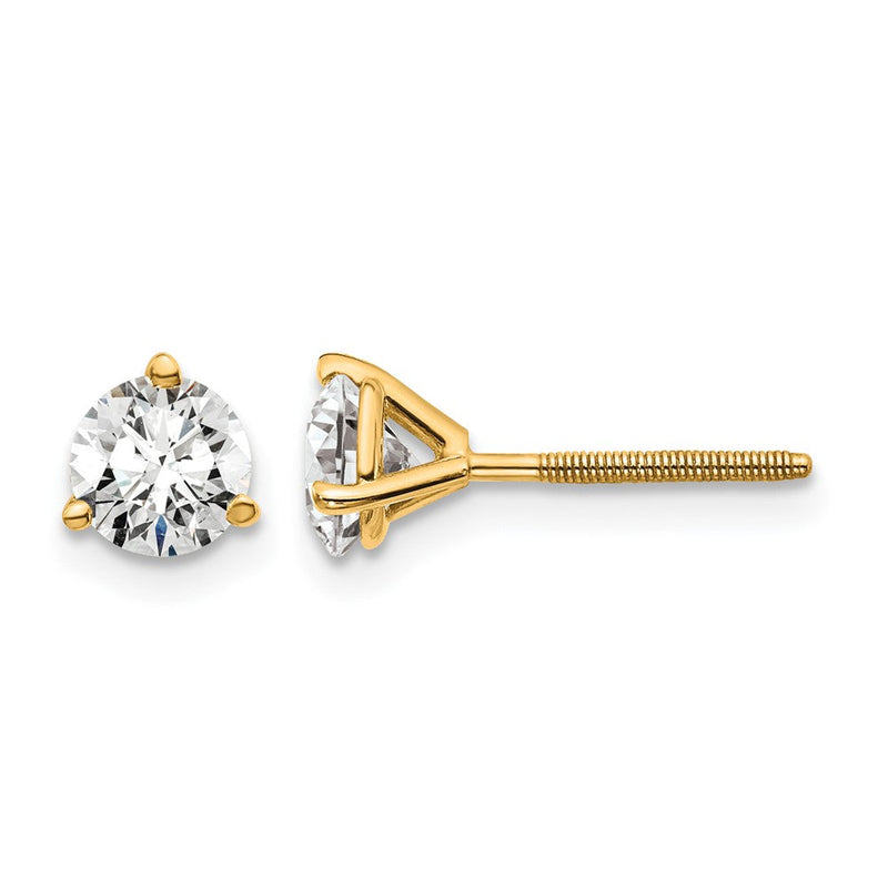 14K Gelbgold 1 ct Zertifiziert Im Labor Gezüchtet Diamant Vs/si+ G+ Rund 3 Krappen Schwer Gewicht. Schraubverschluss Ohrstecker
