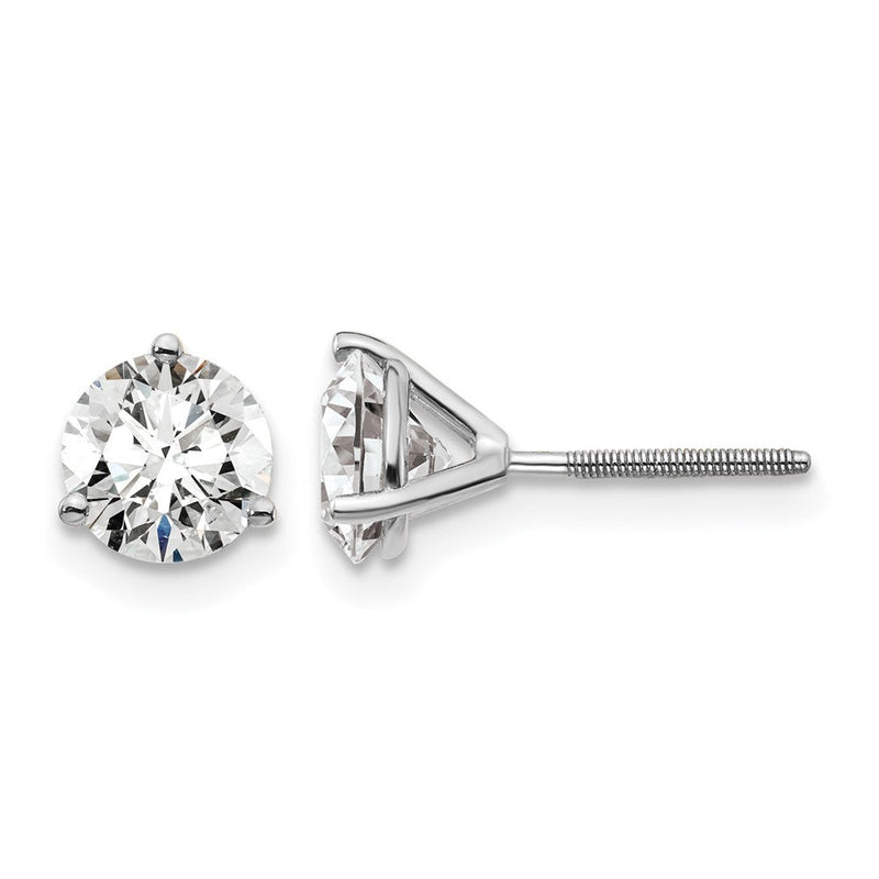 14K Weißgold 1,5 ct. Laborgezüchtete Diamant-Ohrstecker VS/SI+ G+ Rund Drei-Krappen-Fassung mit Schraubverschluss