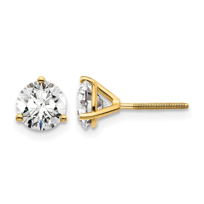 14K Gelbgold 1 1/2 ct Zertifiziert Im Labor Gezüchtet Diamant Vs+ F+ Rund 3 Krappen Schwer Gewicht. Schraubverschluss Ohrstecker