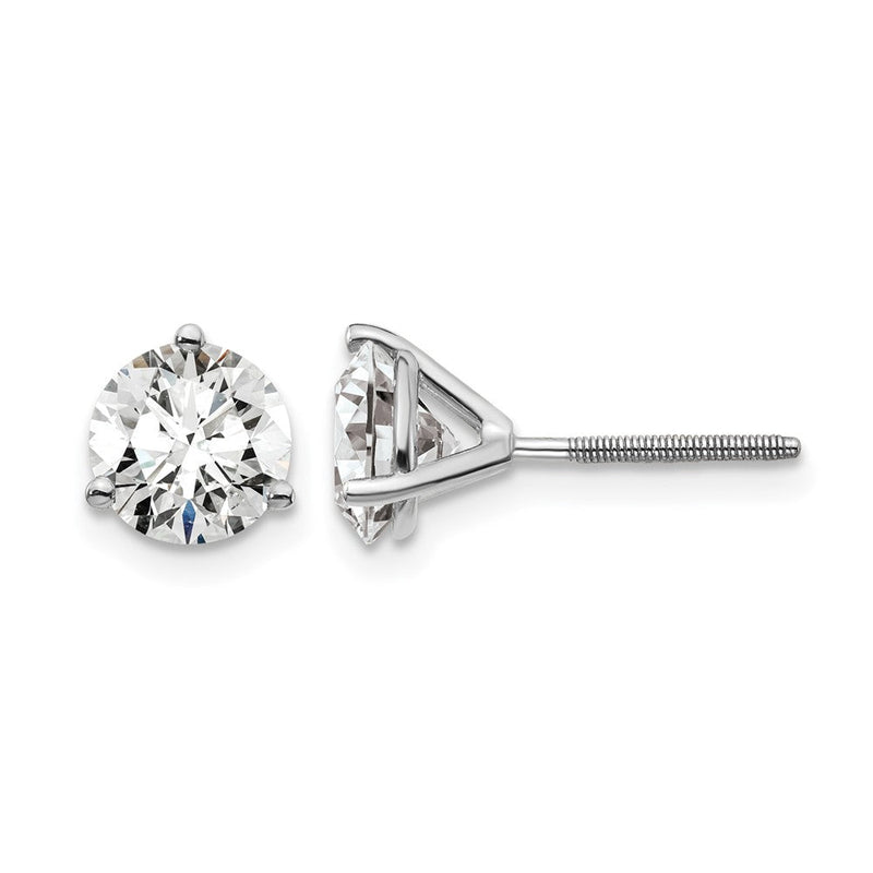 14K Weißgold Ohrstecker mit zertifizierten, im Labor gezüchteten Diamanten, 2 ct., VS/SI+, G+, rund, mit Drei-Krappen-Fassung und Schraubverschluss