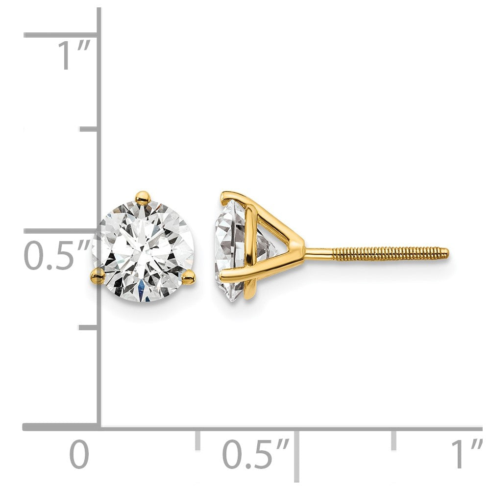 14K Gelbgold 2 ct Im Labor Gezüchtet Diamant Vs/si+ G+ Rund 3 Krappen Schwer Gewicht. Schraubverschluss Ohrstecker
