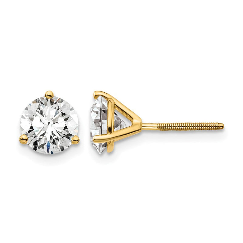 14K Gelbgold 2 ct Im Labor Gezüchtet Diamant Vs/si+ G+ Rund 3 Krappen Schwer Gewicht. Schraubverschluss Ohrstecker