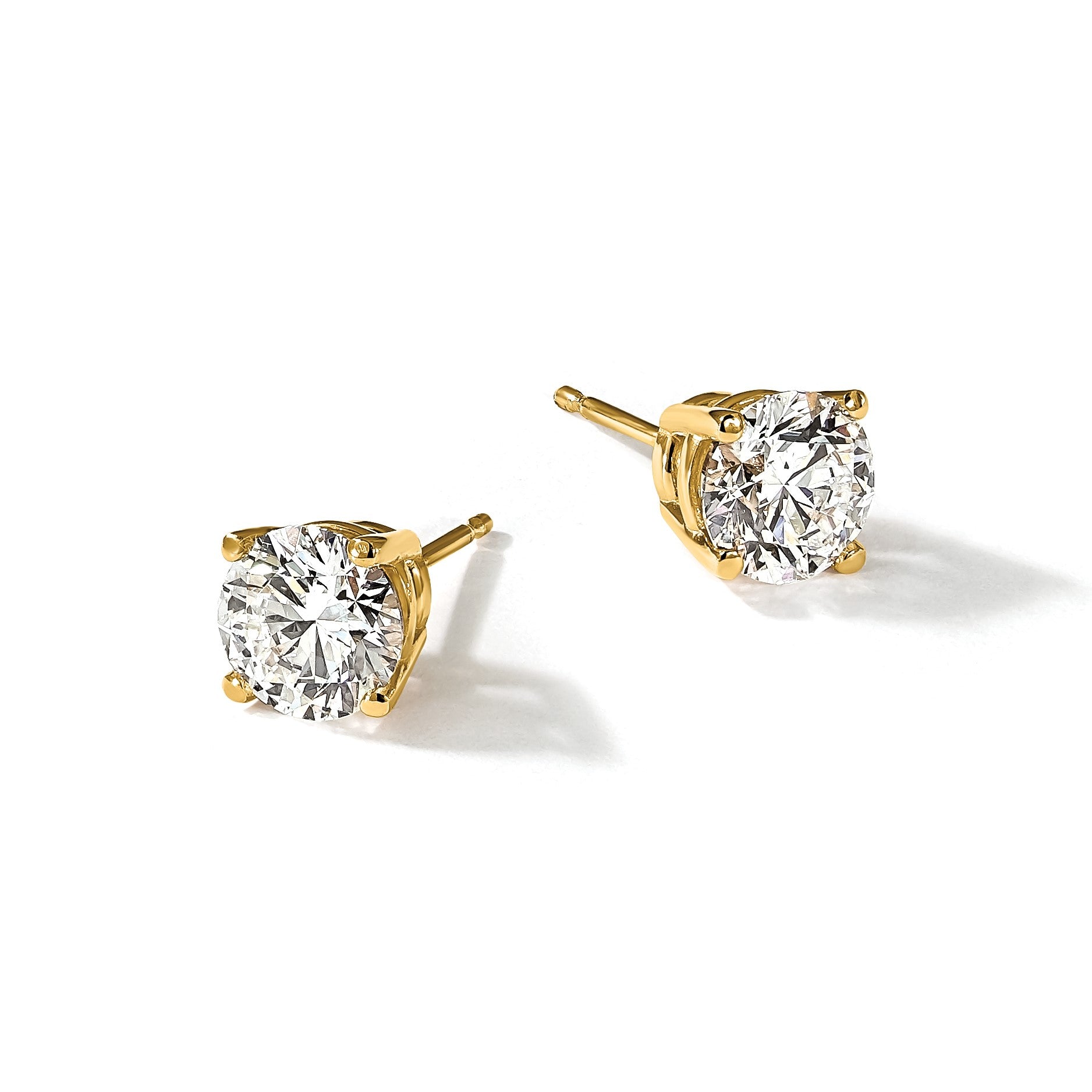 14K Gelbgold 1 1/2 ct Im Labor Gezüchtet Diamant Vs+ F+ Rund 4 Krappen Schwer Gewicht. Ohrstecker