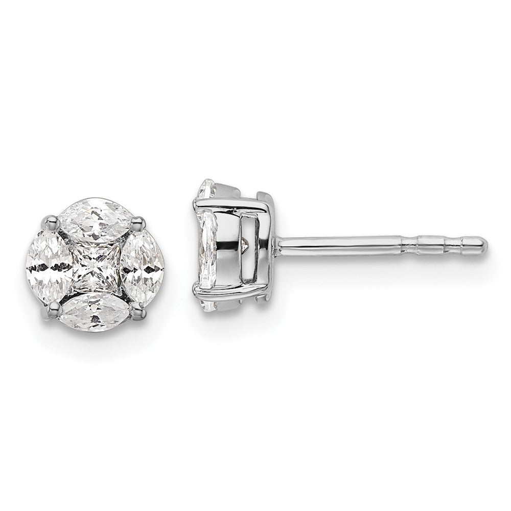 14K Weißgold Ohrstecker mit 0,5 ct. Labordiamant VS/SI+ G+, Rund- und Marquiseschliff, Halo-Fassung