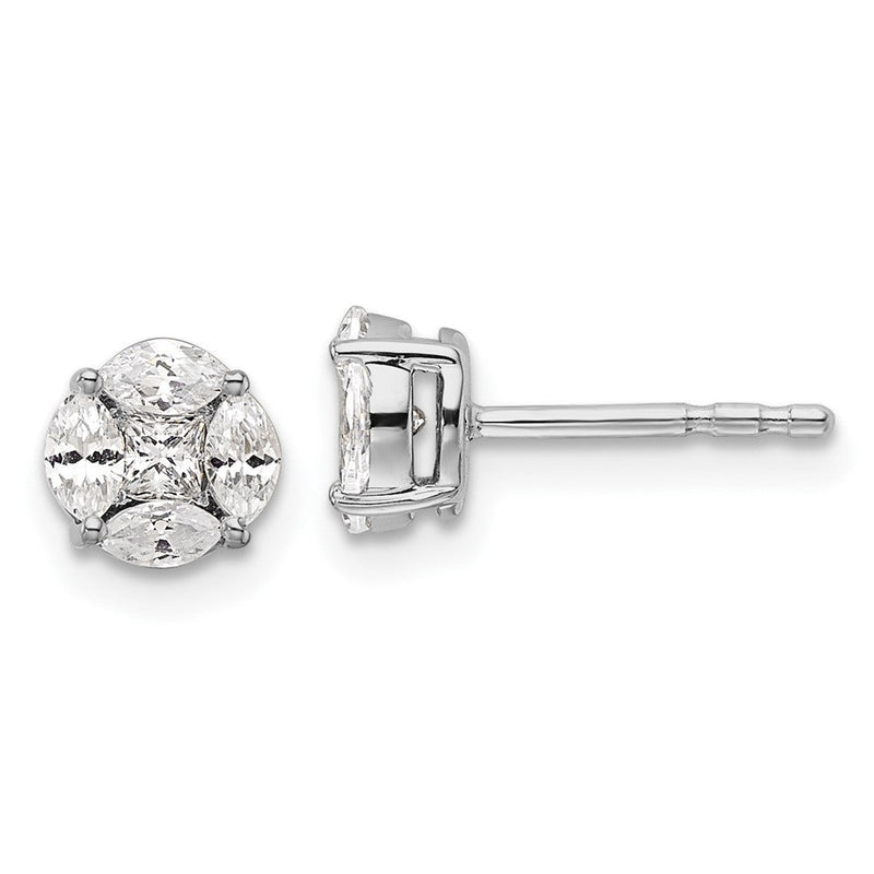 14K Weißgold Ohrstecker mit 0,5 ct. Labordiamant VS/SI+ G+, Rund- und Marquiseschliff, Halo-Fassung