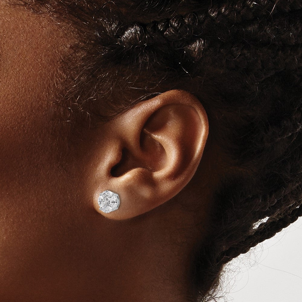 14K Weißgold Ohrstecker mit 1 ct. im Labor gezüchteten Diamanten, VS/SI+ G+, komplett mit rundem und markiseförmigem Halo