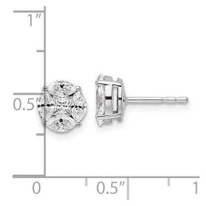 14K Weißgold Ohrstecker mit 1 ct. im Labor gezüchteten Diamanten, VS/SI+ G+, komplett mit rundem und markiseförmigem Halo