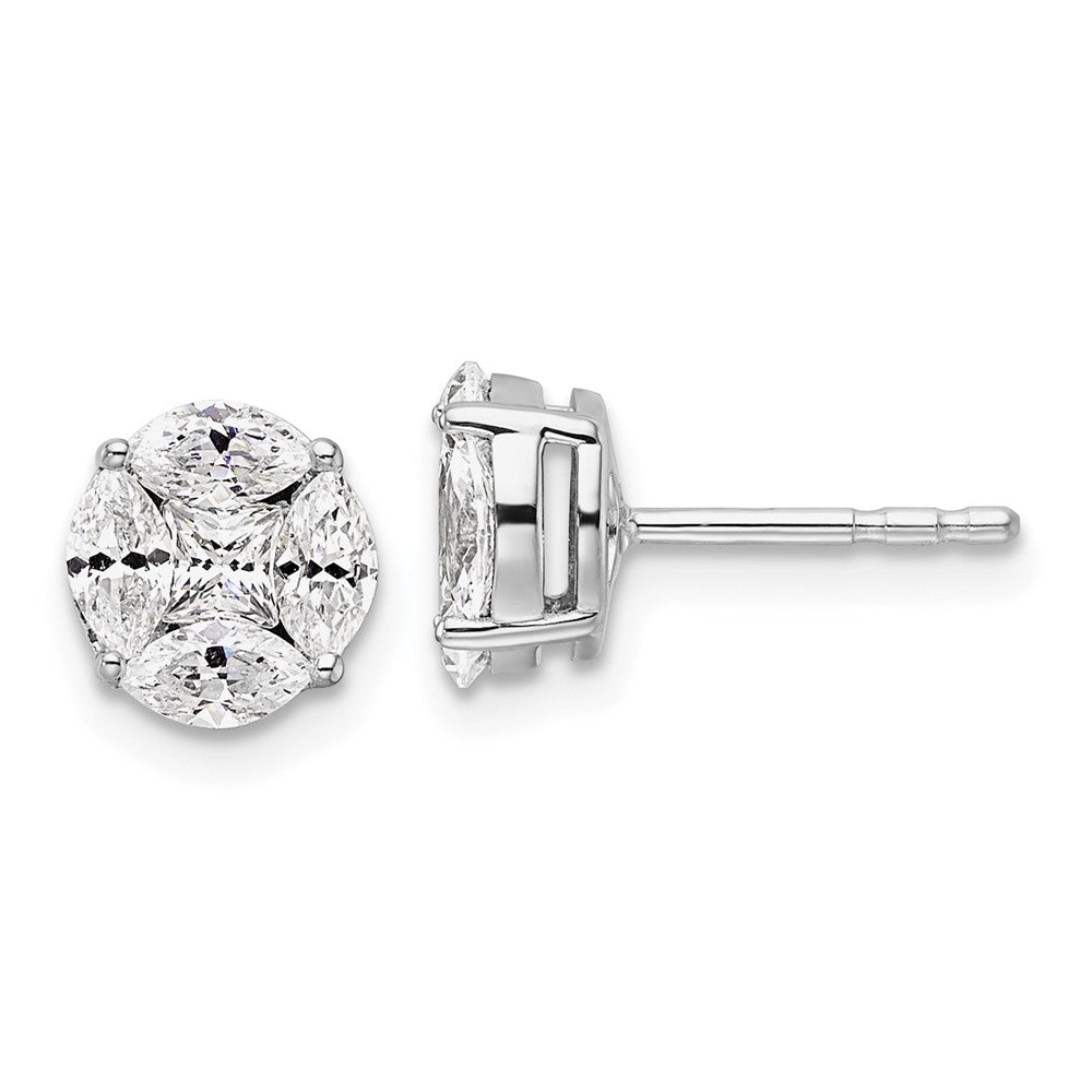 14K Weißgold Ohrstecker mit 1 ct. im Labor gezüchteten Diamanten, VS/SI+ G+, komplett mit rundem und markiseförmigem Halo