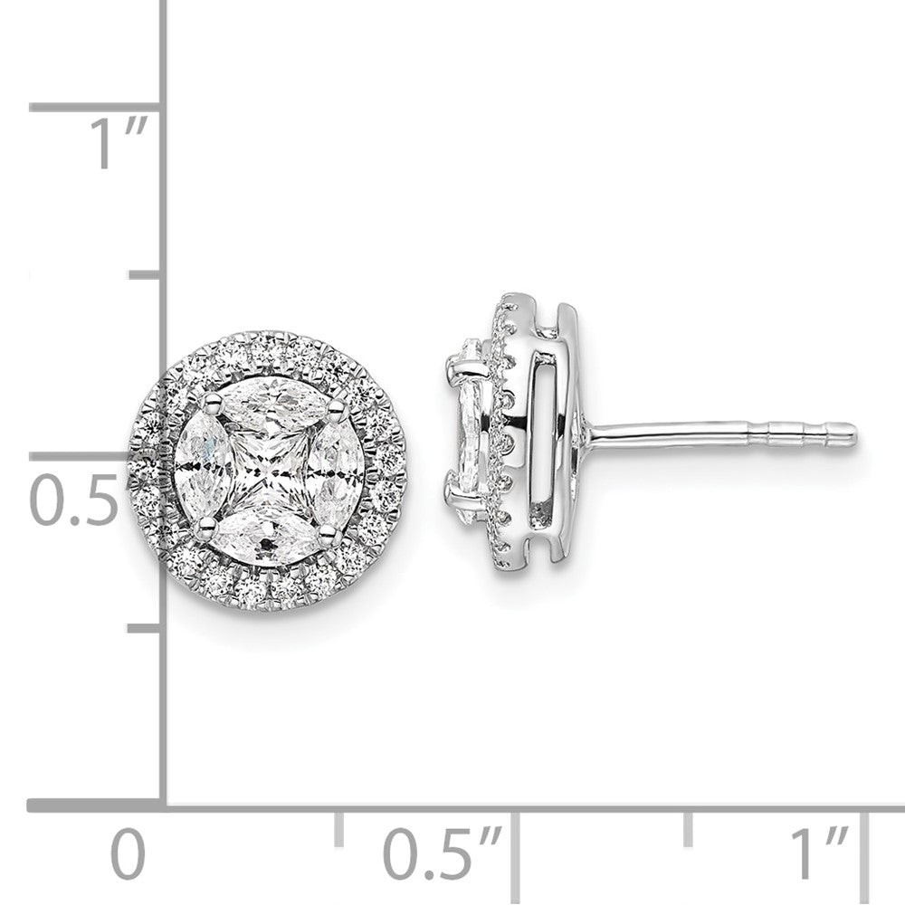 14K Weißgold Ohrringe mit Halo, 1 ct. Laborgezüchteten Diamanten VS/SI+ G+ im Rund- und Marquiseschliff, mit Ohrstecker-Verschluss