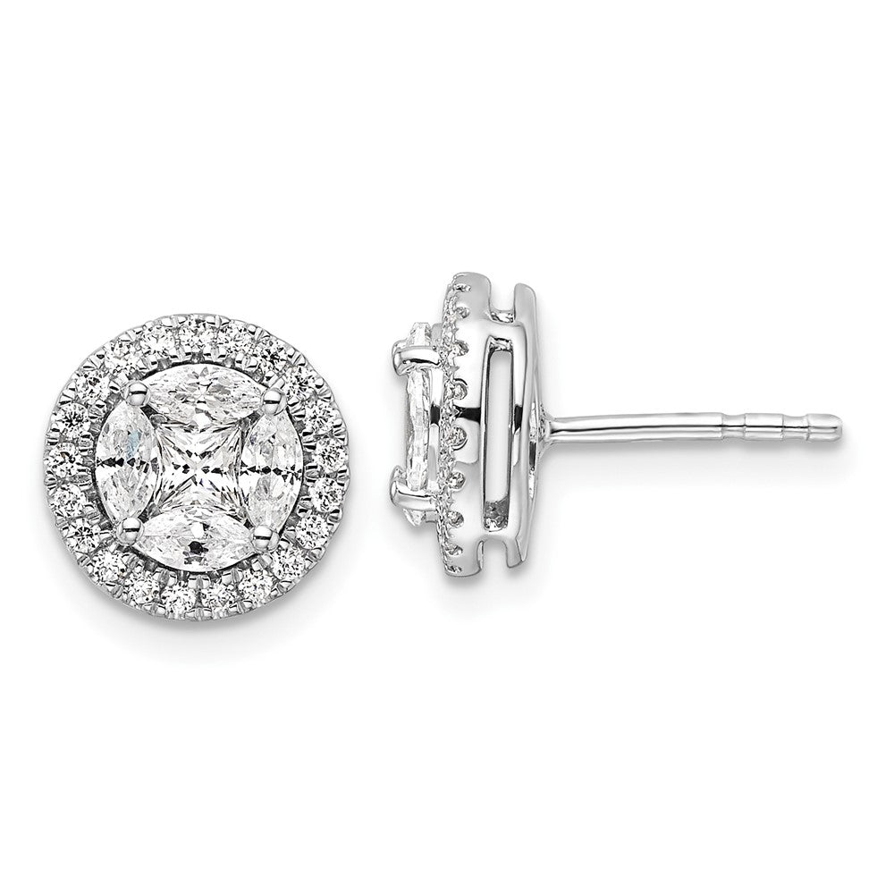 14K Weißgold Ohrringe mit Halo, 1 ct. Laborgezüchteten Diamanten VS/SI+ G+ im Rund- und Marquiseschliff, mit Ohrstecker-Verschluss