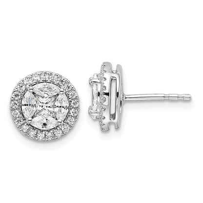 14K Weißgold Ohrringe mit Halo, 1 ct. Laborgezüchteten Diamanten VS/SI+ G+ im Rund- und Marquiseschliff, mit Ohrstecker-Verschluss
