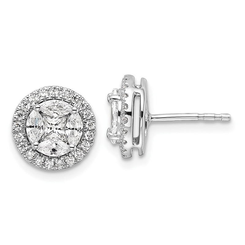14K Weißgold Ohrringe mit Halo, 1 ct. Laborgezüchteten Diamanten VS/SI+ G+ im Rund- und Marquiseschliff, mit Ohrstecker-Verschluss