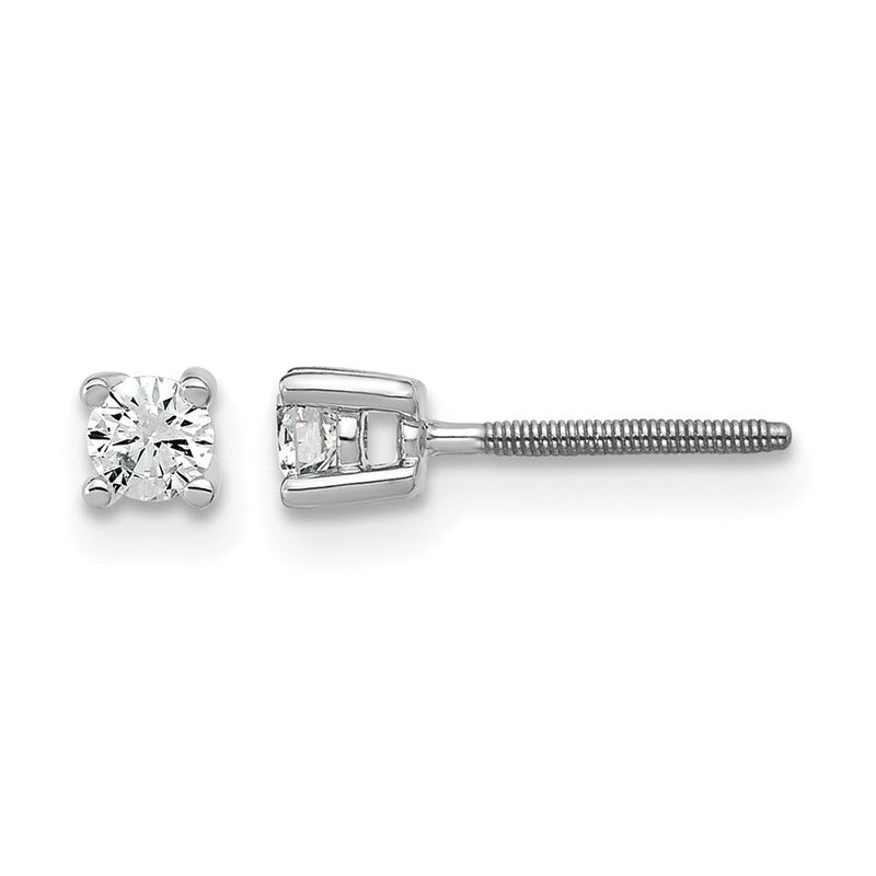 14K Weißgold 1/5 ct Im Labor Gezüchtet Diamant Vs+ F+ Rund 4 Krappen Schwer Gewicht. Schraubverschluss Ohrstecker