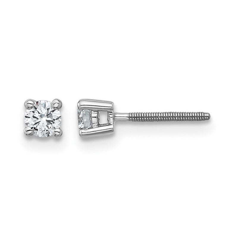 14K Weißgold 1/4 ct Im Labor Gezüchtet Diamant Vs+ F+ Rund 4 Krappen Schwer Gewicht. Schraubverschluss Ohrstecker